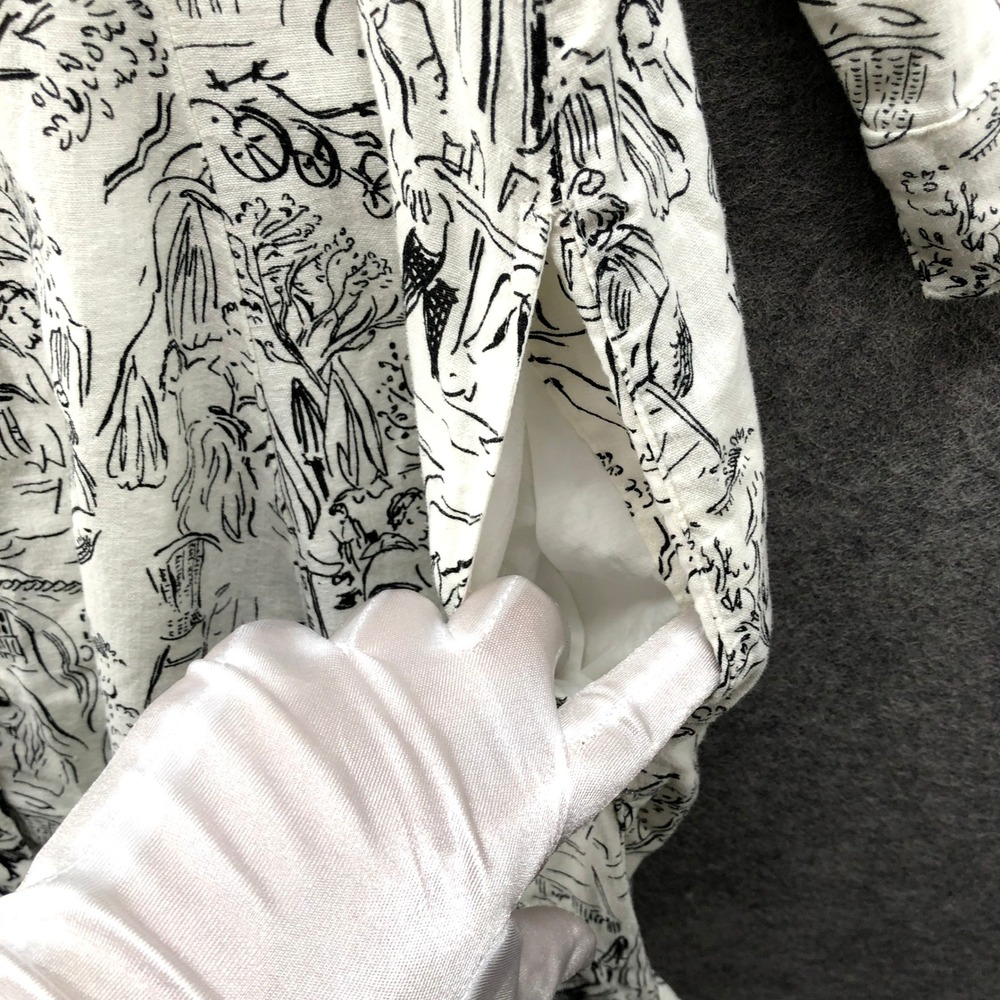 Isaac Mizrahi Toile Shirt Dress Womens XL White Black Cafe Print Linen Blend - Picture 6 of 9